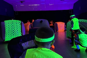 Kids playing at a Glow in the Dark Nerf Party in Ponteland